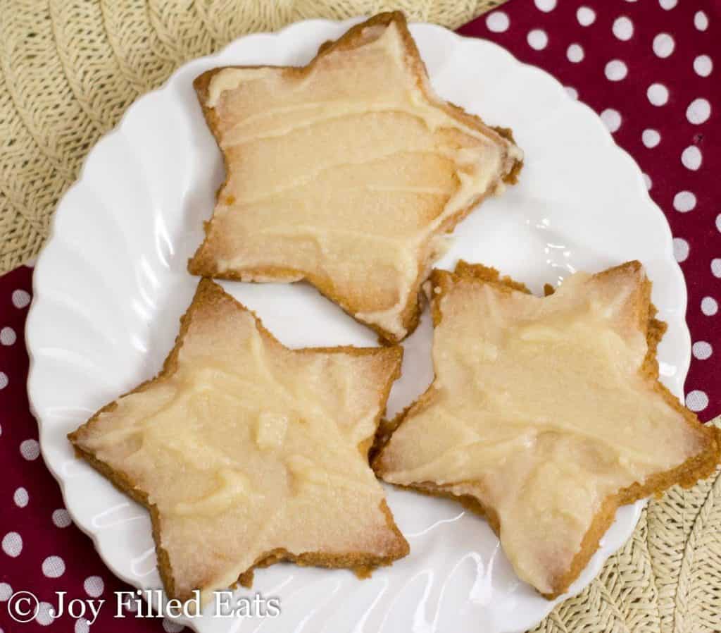 star shaped keto vanilla cookies on a white plate