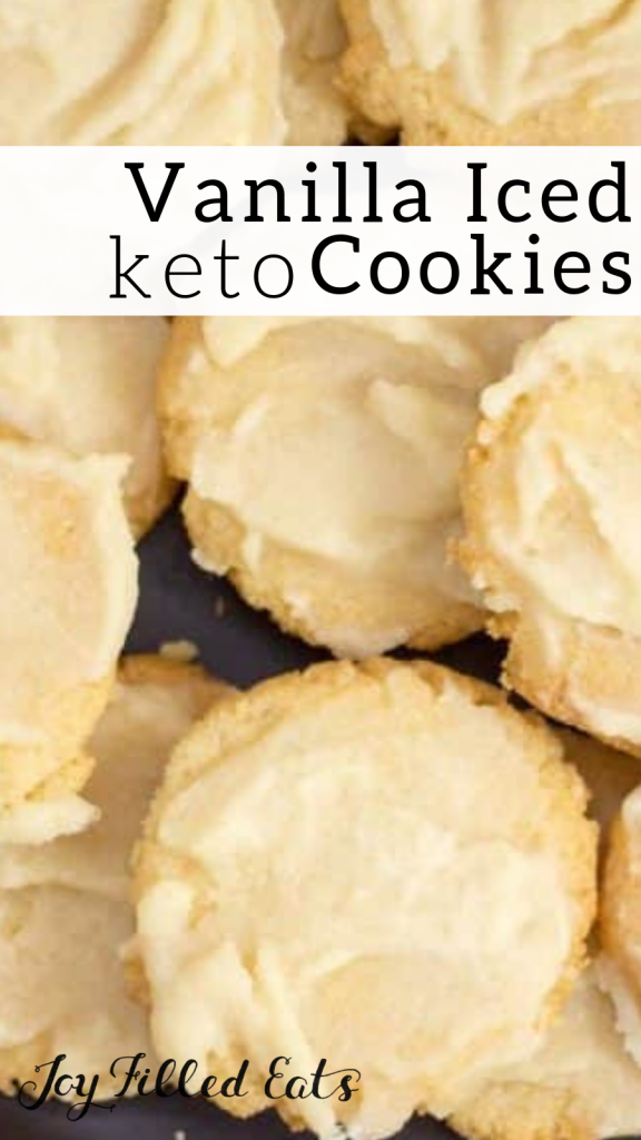 pinterest image for keto vanilla iced cookies