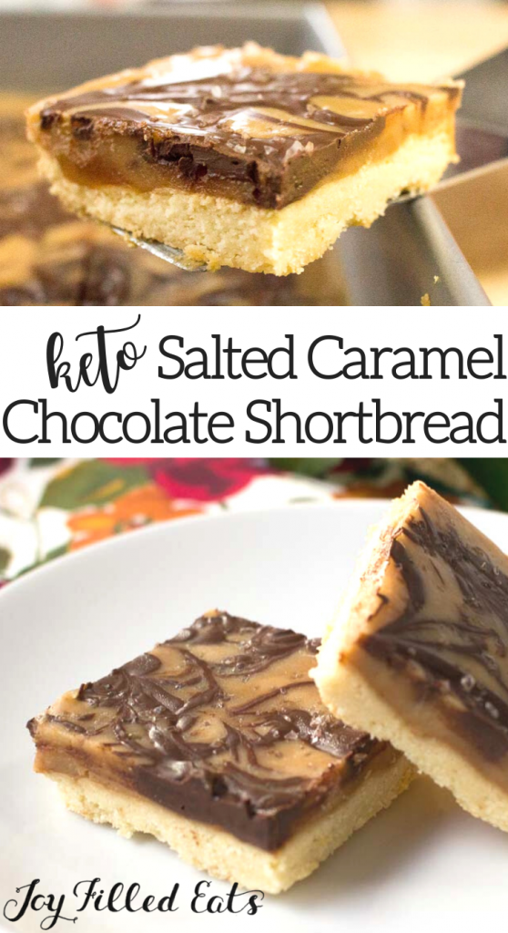 pinterest image for keto salted caramel shortbread squares