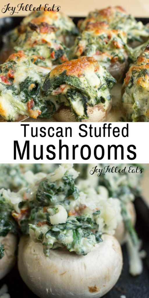 pinterest image for Tuscan stuffed mushrooms