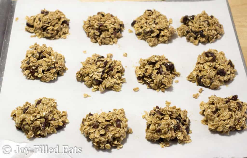 parchment paper lined with healthy oatmeal cookie granola
