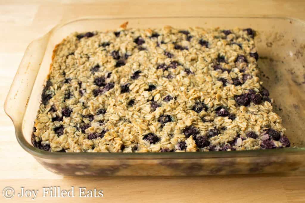 Healthy Baked Oatmeal in a glass baking dish