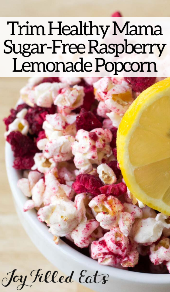 pinterest image for raspberry lemonade popcorn