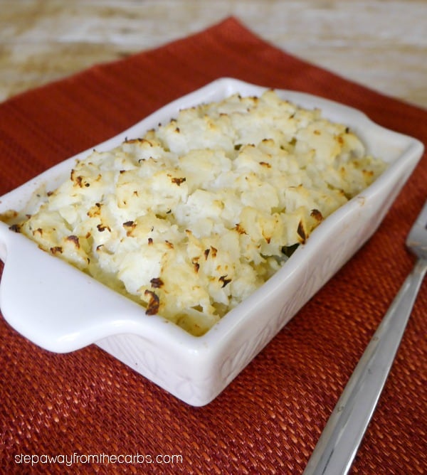 small casserole dish of individual low carb chicken pies