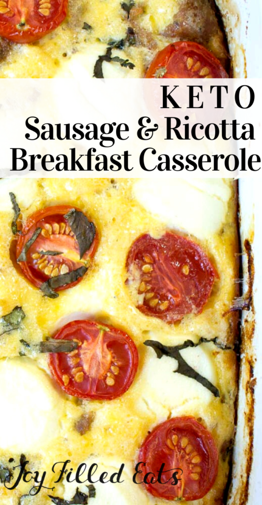 pinterest image for sausage & ricotta breakfast casserole