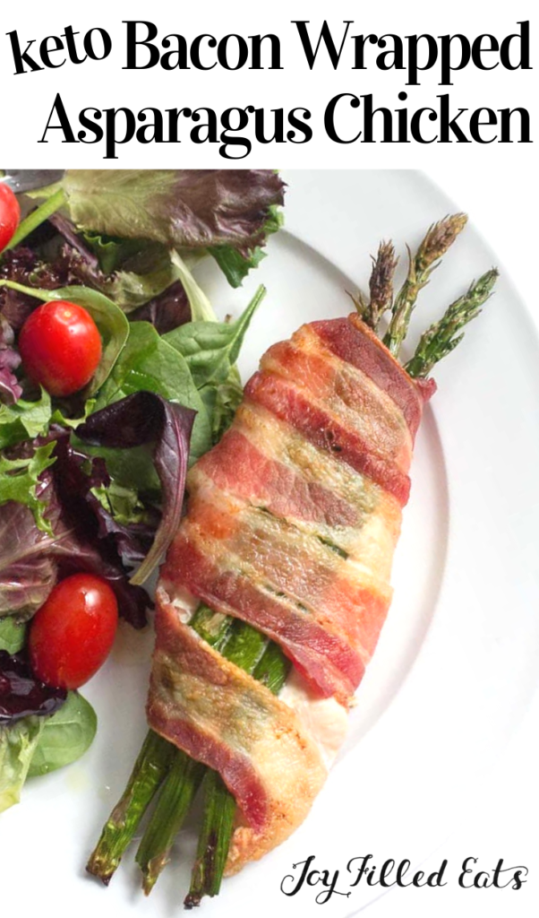 pinterest image for keto asparagus stuffed chicken with bacon