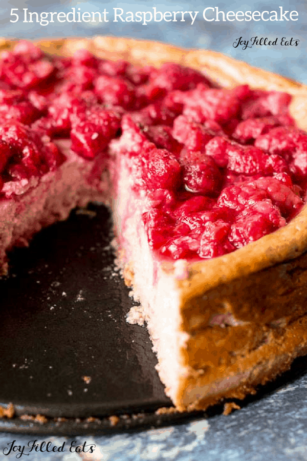 pinterest image for 5 ingredient raspberry cheesecake