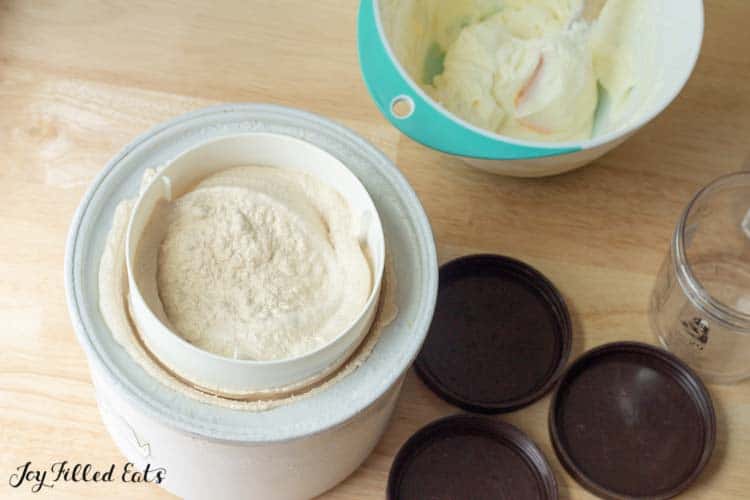 Cinnamon Roll Ice Cream in the ice cream machine bowl