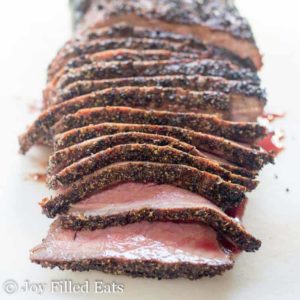 close up on sliced London Broil