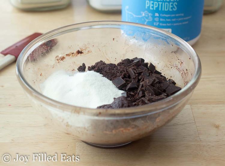 ingredients for triple chocolate cookies in a large mixing bowl before being combined