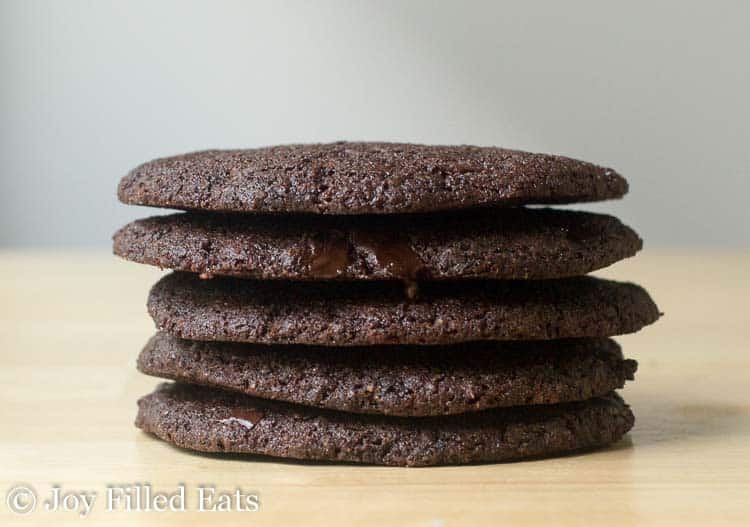 stack of triple chocolate cookies