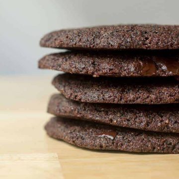 stack of triple chocolate cookies close up