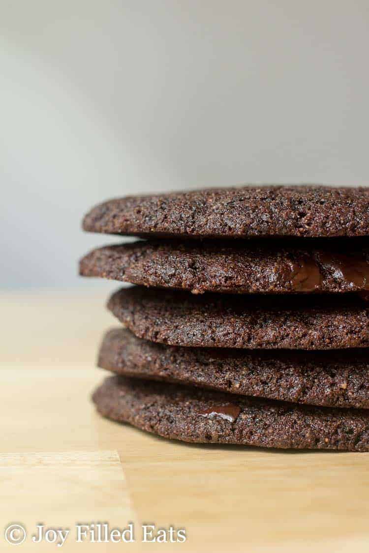 stack of triple chocolate cookies close up