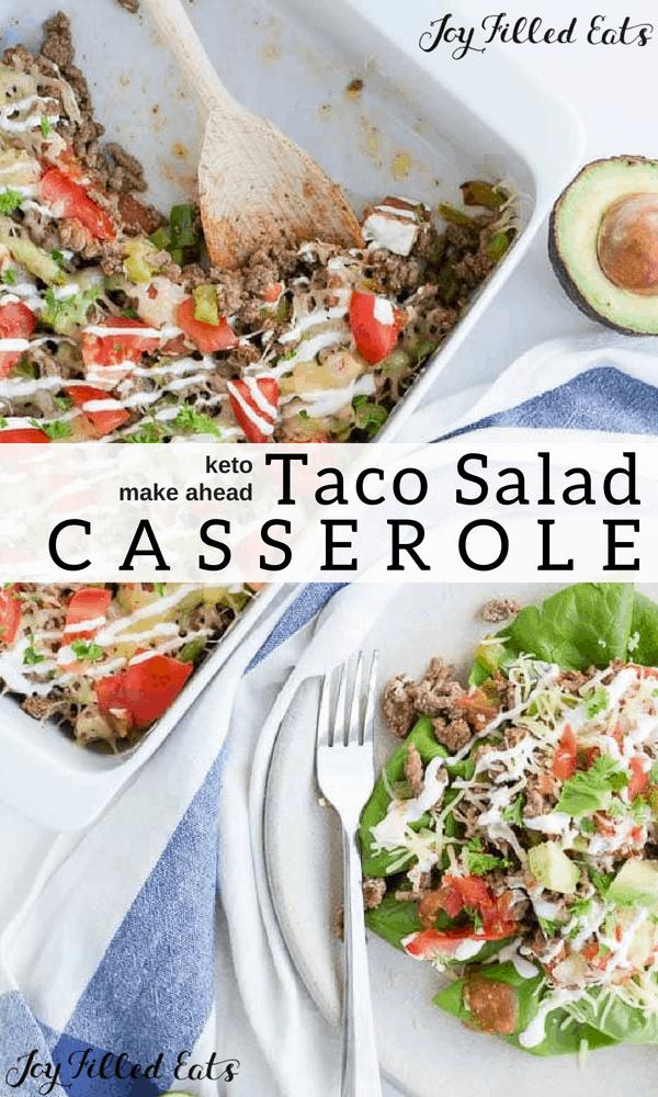 pinterest image for keto taco salad casserole