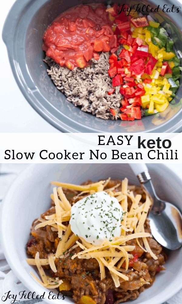 pinterest image for keto slow cooker no bean chili