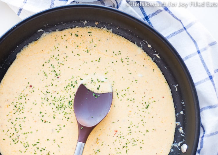 bowl of broccoli cheese sauce with spoon close up