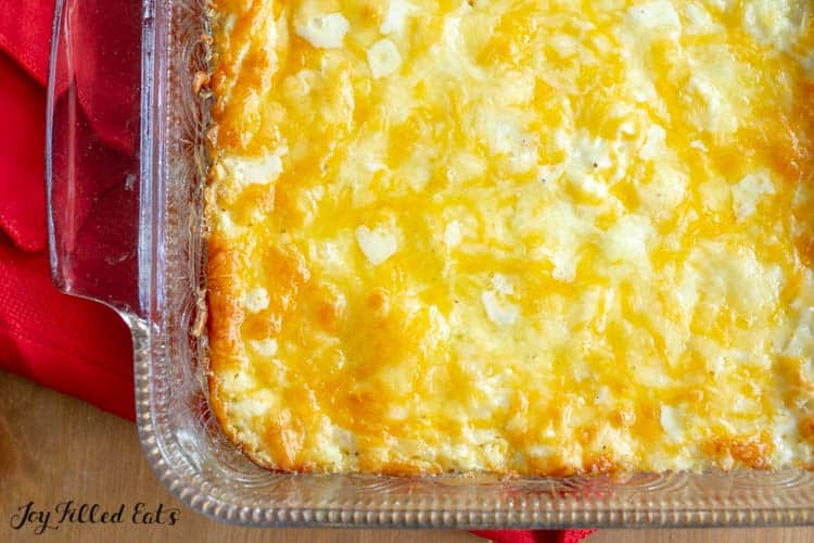 casserole dish filled with Cracker Barrel Hashbrown Casserole from above