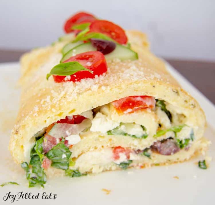 close up on Greek Salad Roulade
