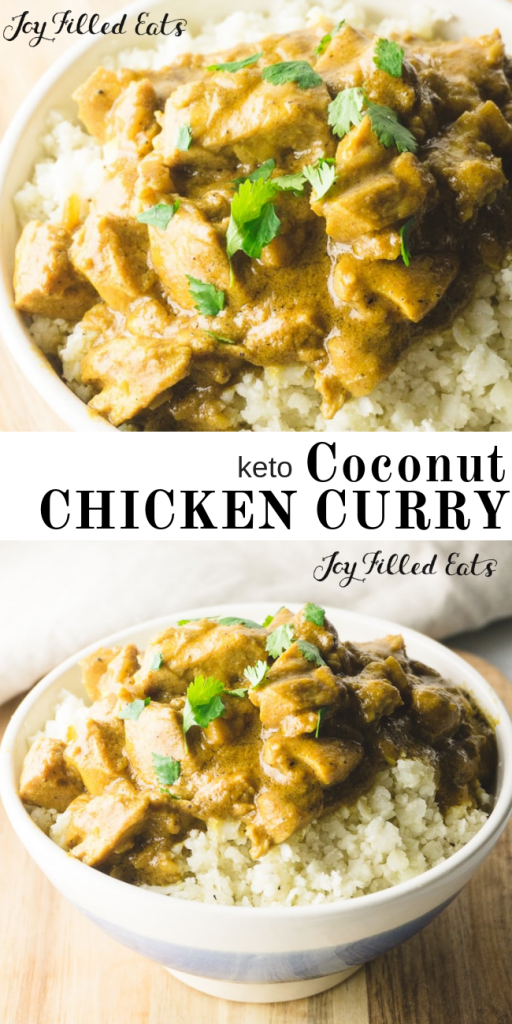 pinterest image for keto coconut chicken curry