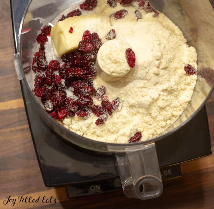 ingredients for cranberry cookies placed into food processor