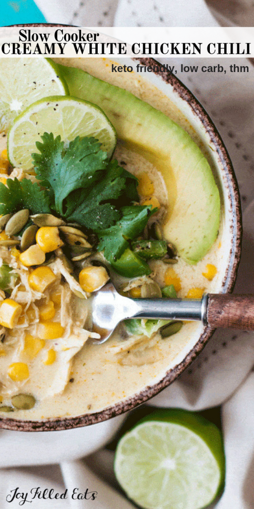 pinterest image for slow cooker creamy white chicken chili