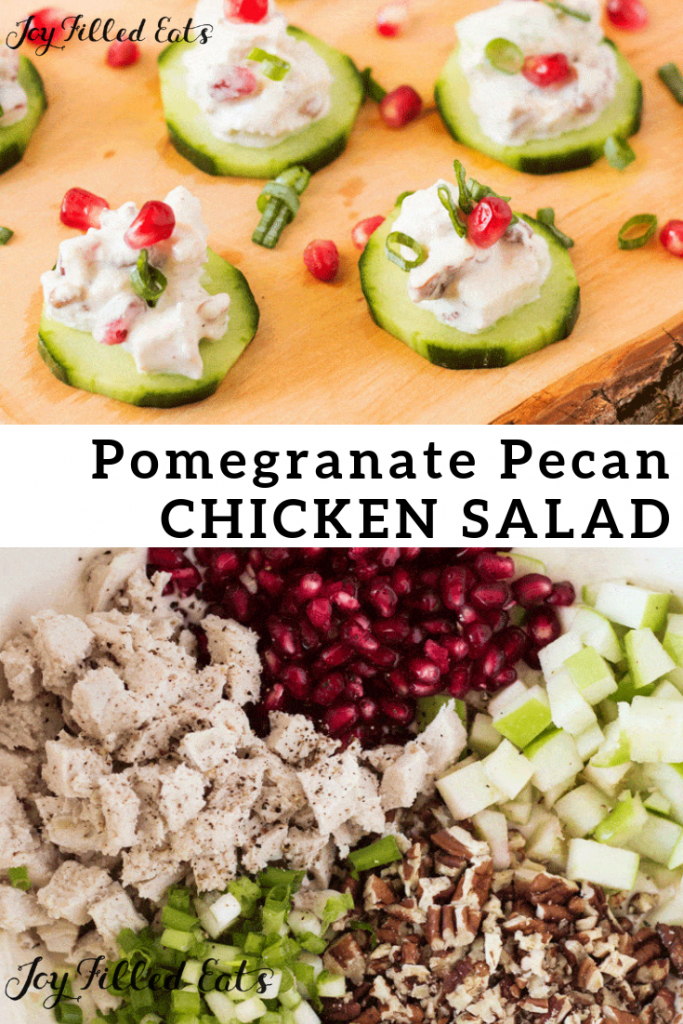 pinterest image for pomegranate pecan chicken salad