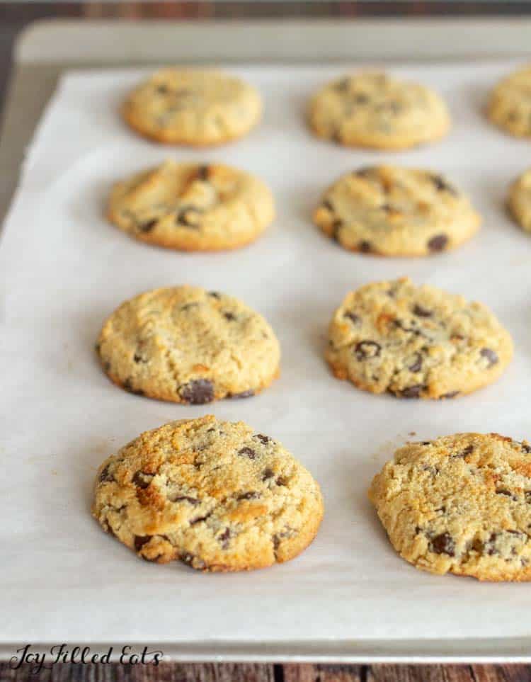 close up of the low carb chocolate chip cookies