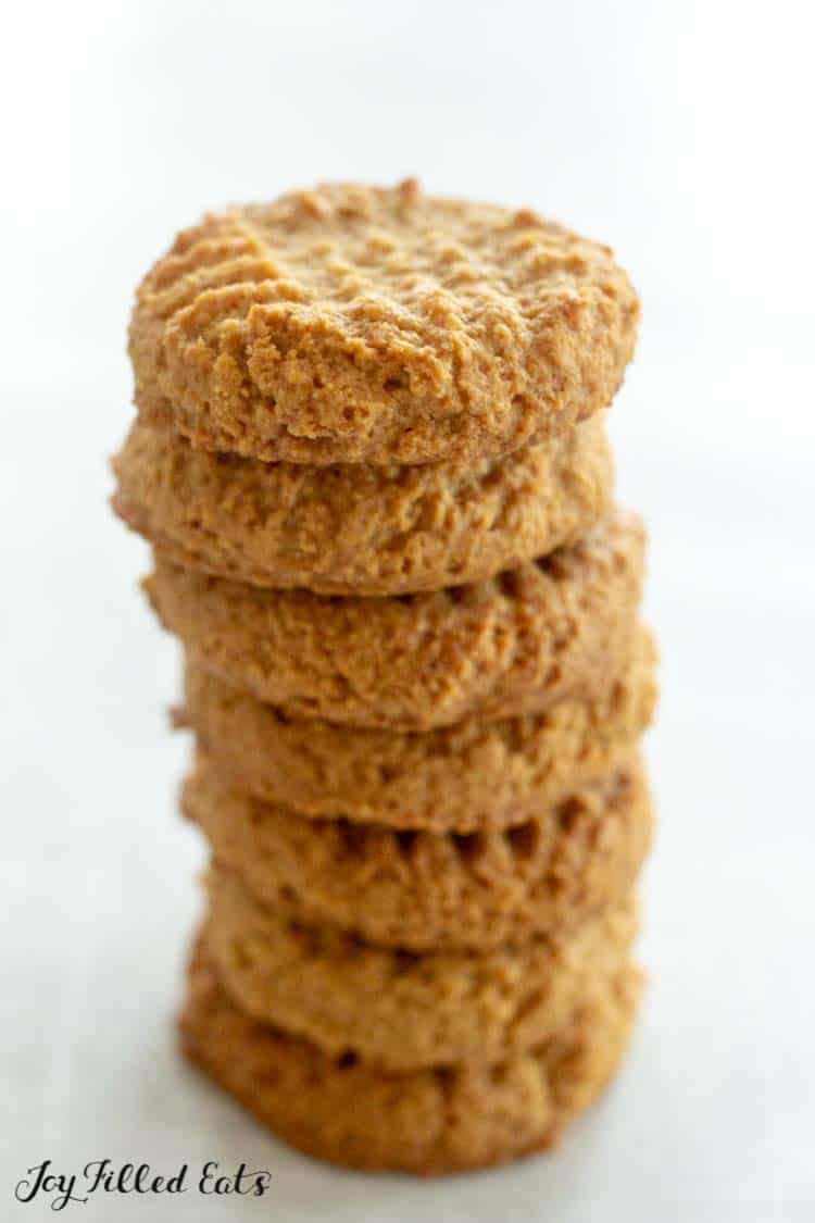 tall stack of dairy-free peanut butter cookies close up