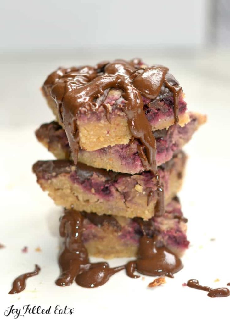 stack of peanut butter bars with homemade nutella