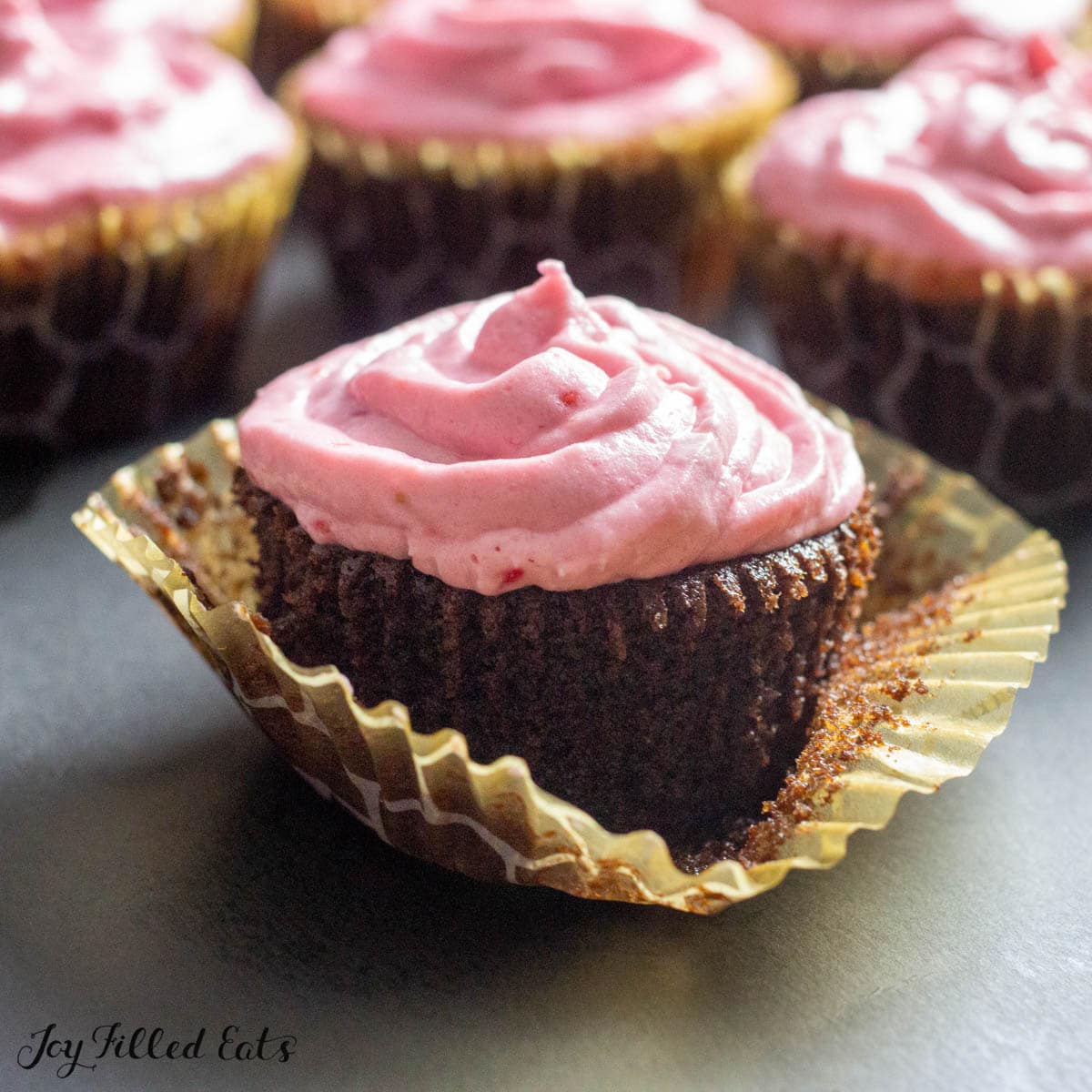 Chocolate Champagne Cupcakes Raspberry Icing - Joy Filled Eats