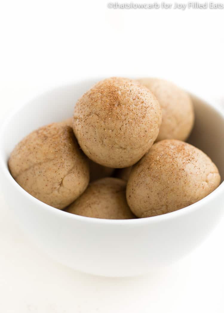 bowl of cinnamon roll protein balls