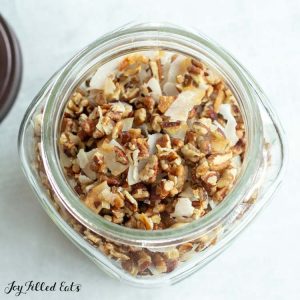 granola mixture in open jar from above