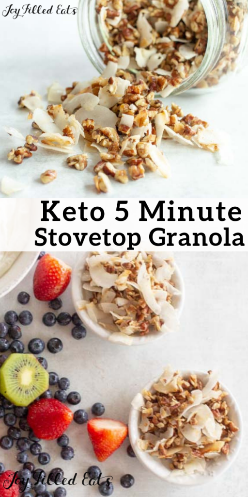 pinterest image for 5 minute keto stovetop granola