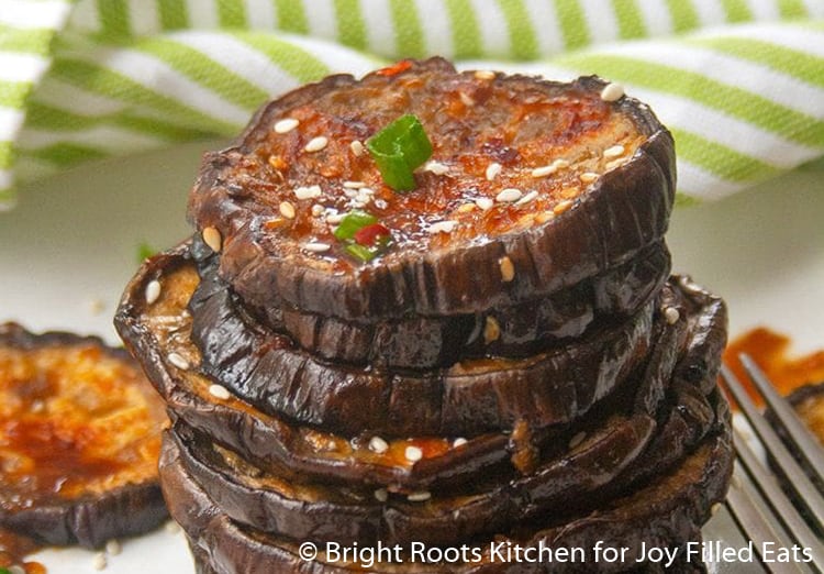 stack of oven roasted eggplant slices