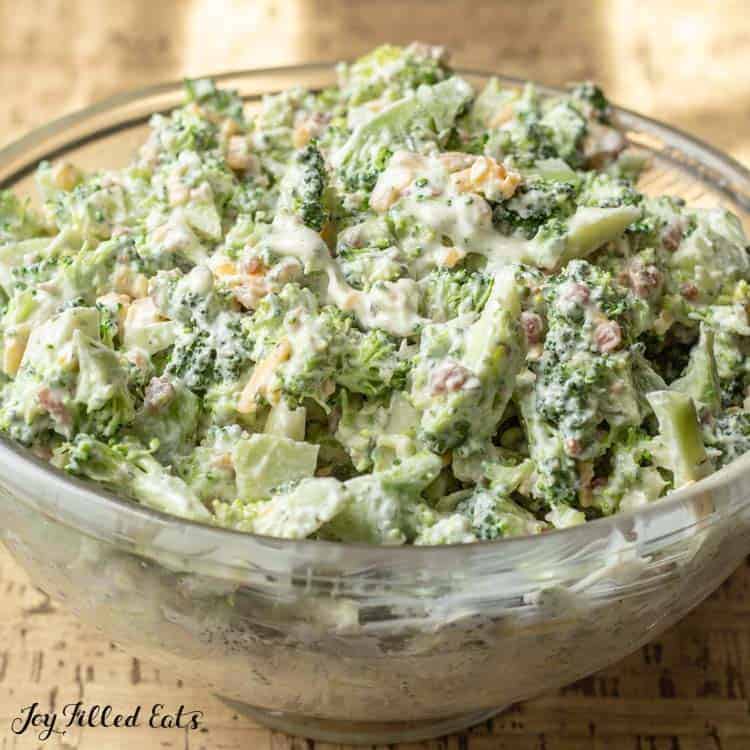 broccoli salad in bowl close up