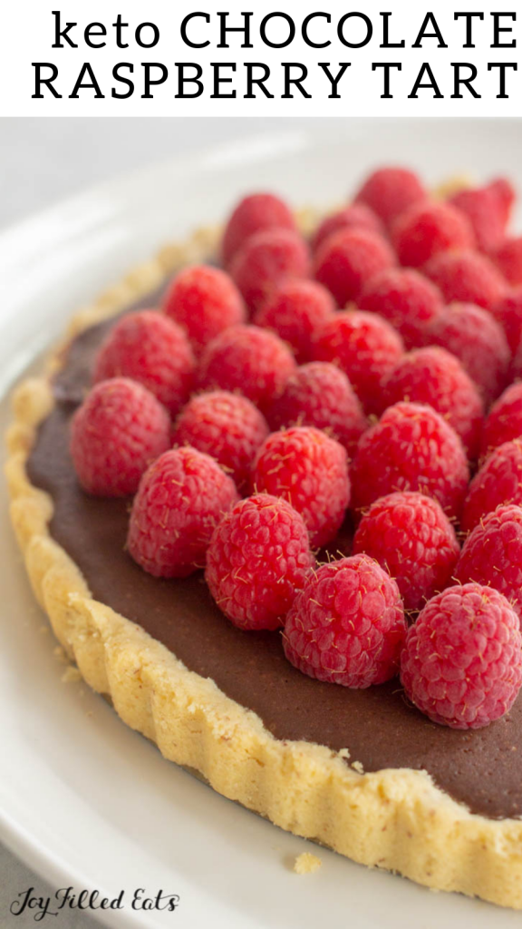 pinterest image for keto chocolate raspberry tart