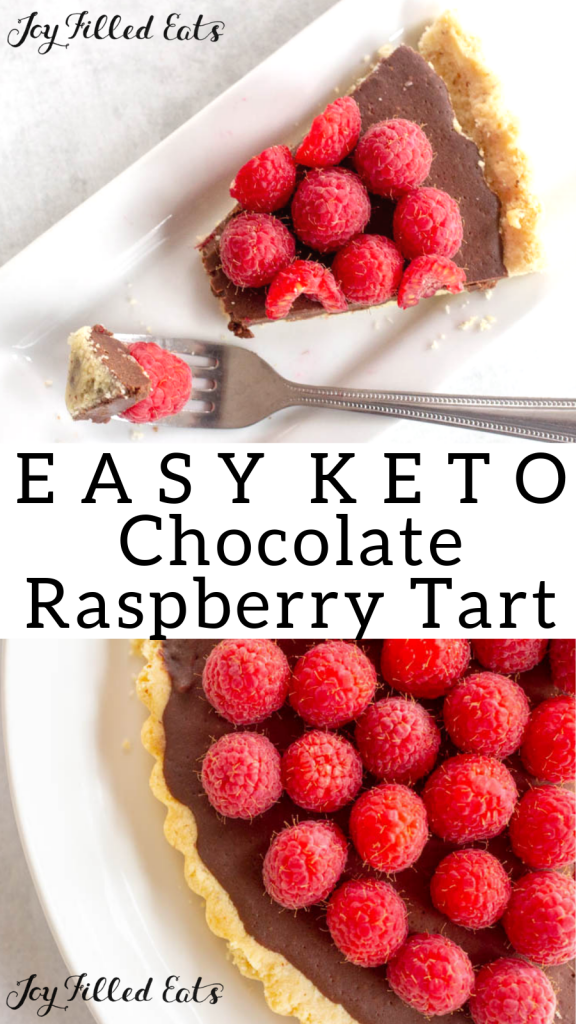 pinterest image for keto chocolate raspberry tart