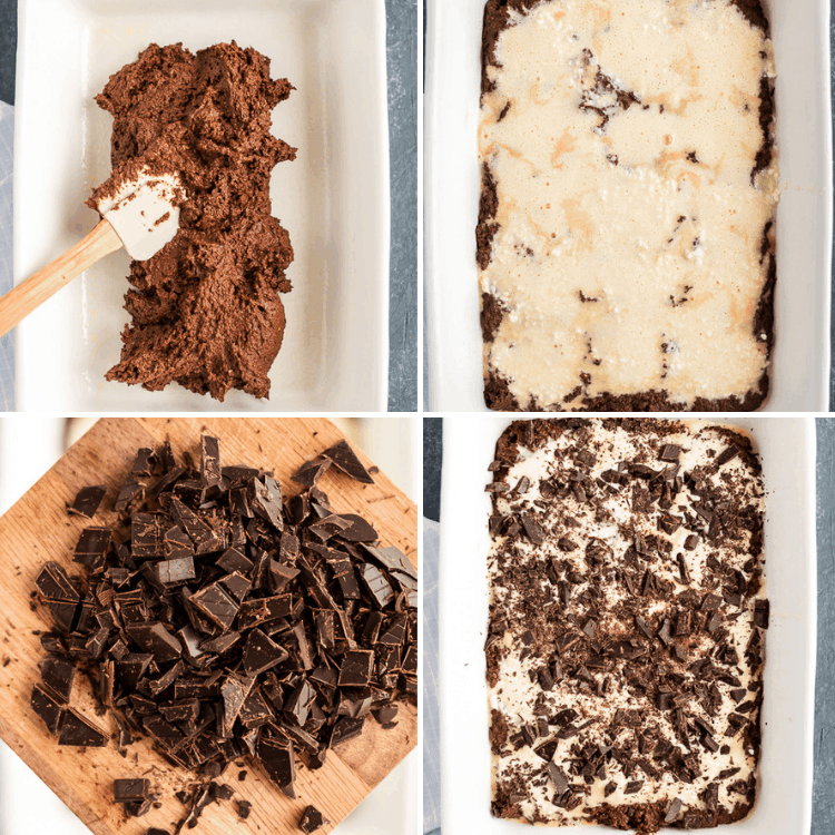 four images to show various stages of chocolate cake bars