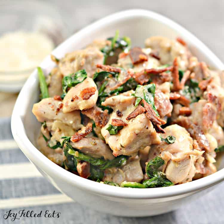 bowl of chicken carbonara close up