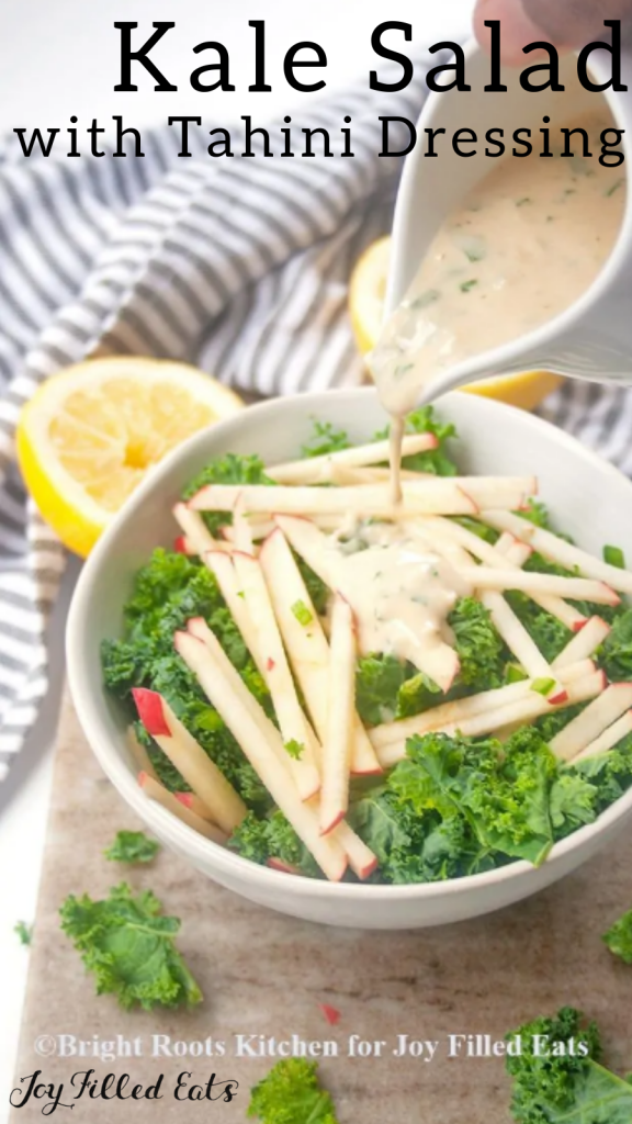 pinterest image for kale salad with tahini dressing