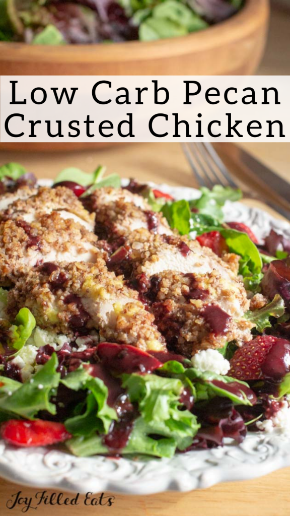 pinterest image for low carb pecan crusted chicken