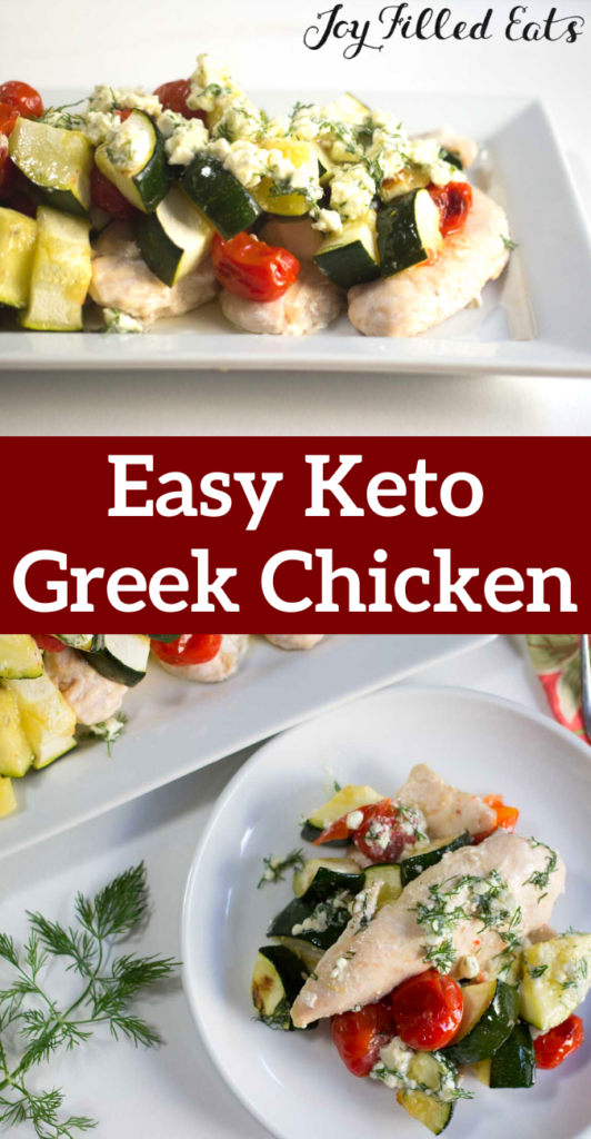 pinterest image for baked greek chicken with feta and dill