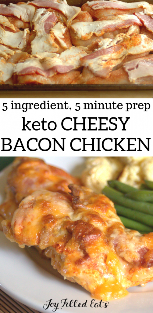 pinterest image for keto cheesy bacon chicken