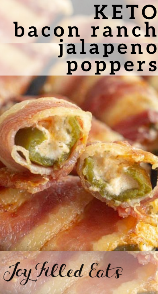 pinterest image for keto bacon ranch jalapeno poppers