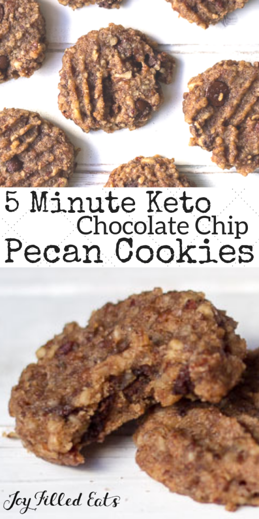 pinterest image for keto chocolate chip pecan cookies