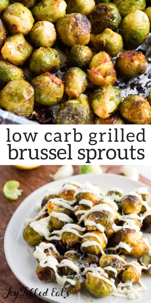 pinterest image for grilled Brussels sprouts