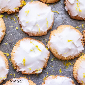 low carb lemon cookies on a metal background