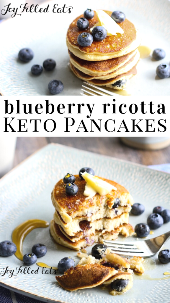pinterest image for blueberry ricotta pancakes