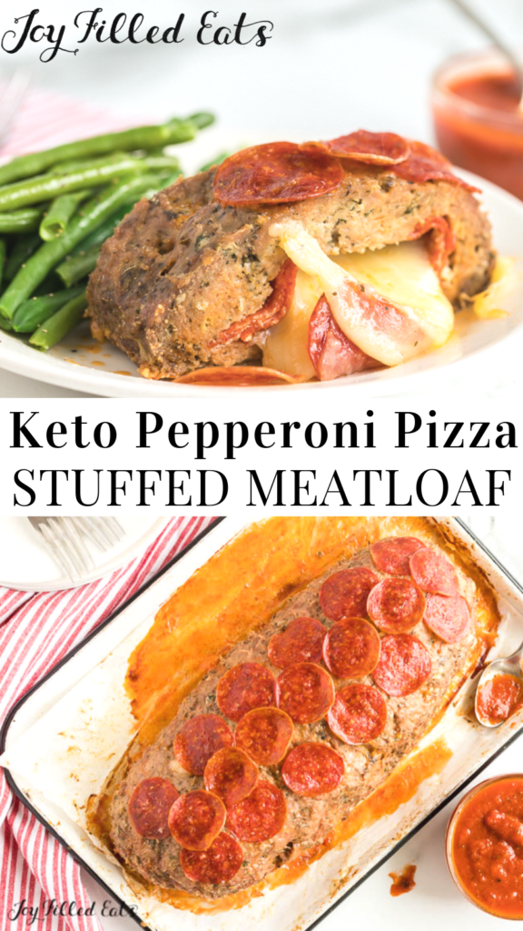 pinterest image for pepperoni pizza stuffed meatloa