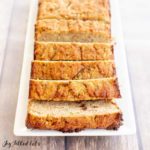 slices of keto zucchini bread on white rectangular platter